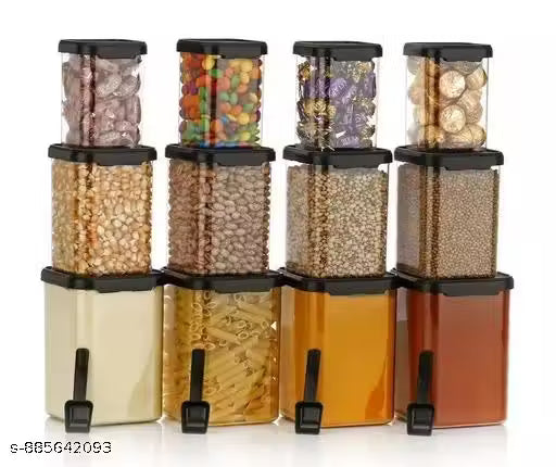 Premium Airtight Square Storage Jars (Pack of 12) - Modular Kitchen Organizers