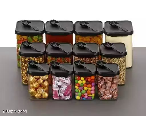 Premium Airtight Square Storage Jars (Pack of 12) - Modular Kitchen Organizers