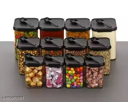 Premium Airtight Square Storage Jars (Pack of 12) - Modular Kitchen Organizers